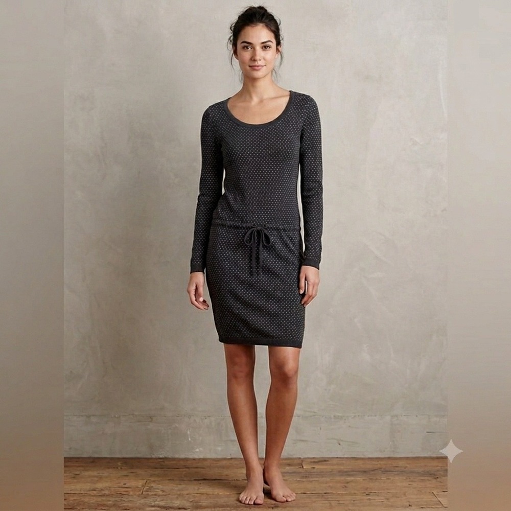 L.O.G.G. Alpaca Blend Sweater‎ Dress Dot Drawstring Charcoal Gray Medium